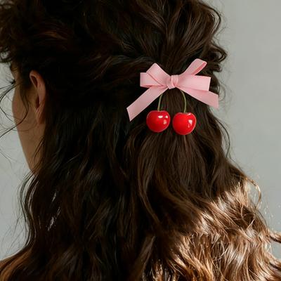 1/24 шт. Заколки для волос для девочек, ручная работа, украшение в виде бантика, заколка для волос с дизайном вишни, праздничная фотография, заколка для волос, аксессуар для волос