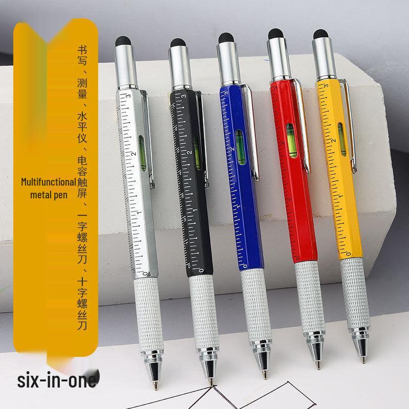 Six-in-One Multifunctional Touch Screen Pen with Capacitive Tip, Metal Ballpoint, Screwdriver, and Scale