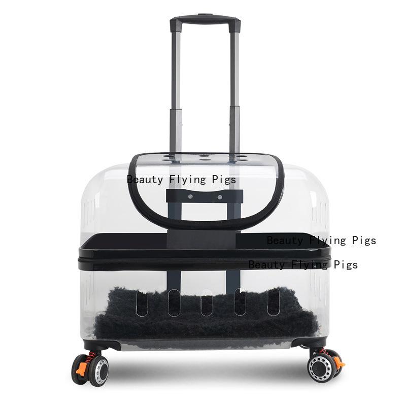 PC Material Pet Suitcase Cat Bag Portable Pet Outdoor Luggage Transparent Dog Aviation Box Small Cart Household Pet Supplies