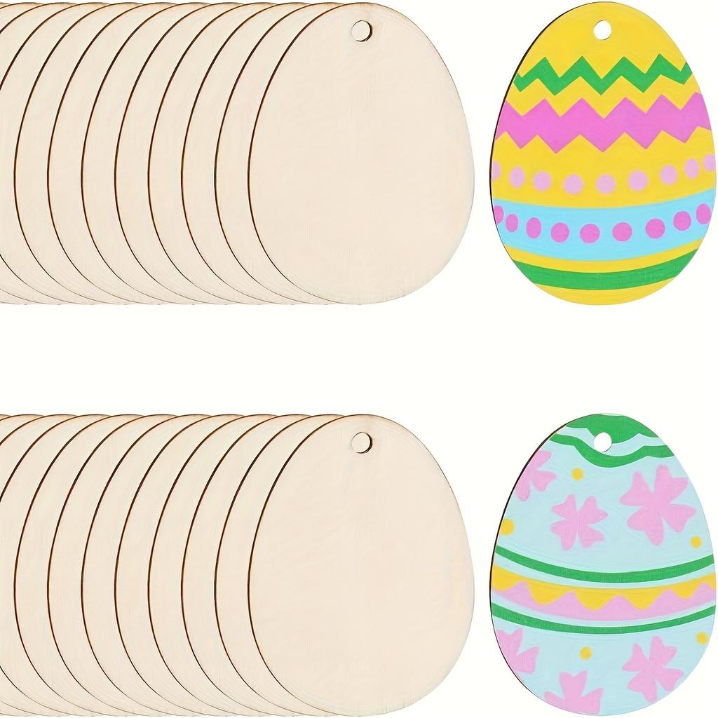 10 шт. DIY Деревянные Пасхальные Украшения, Идеально для Пасхальных Поделок и Декора, Неокрашенные Деревянные Яйца с Цветными Узорами для Раскрашивания и Подвешивания