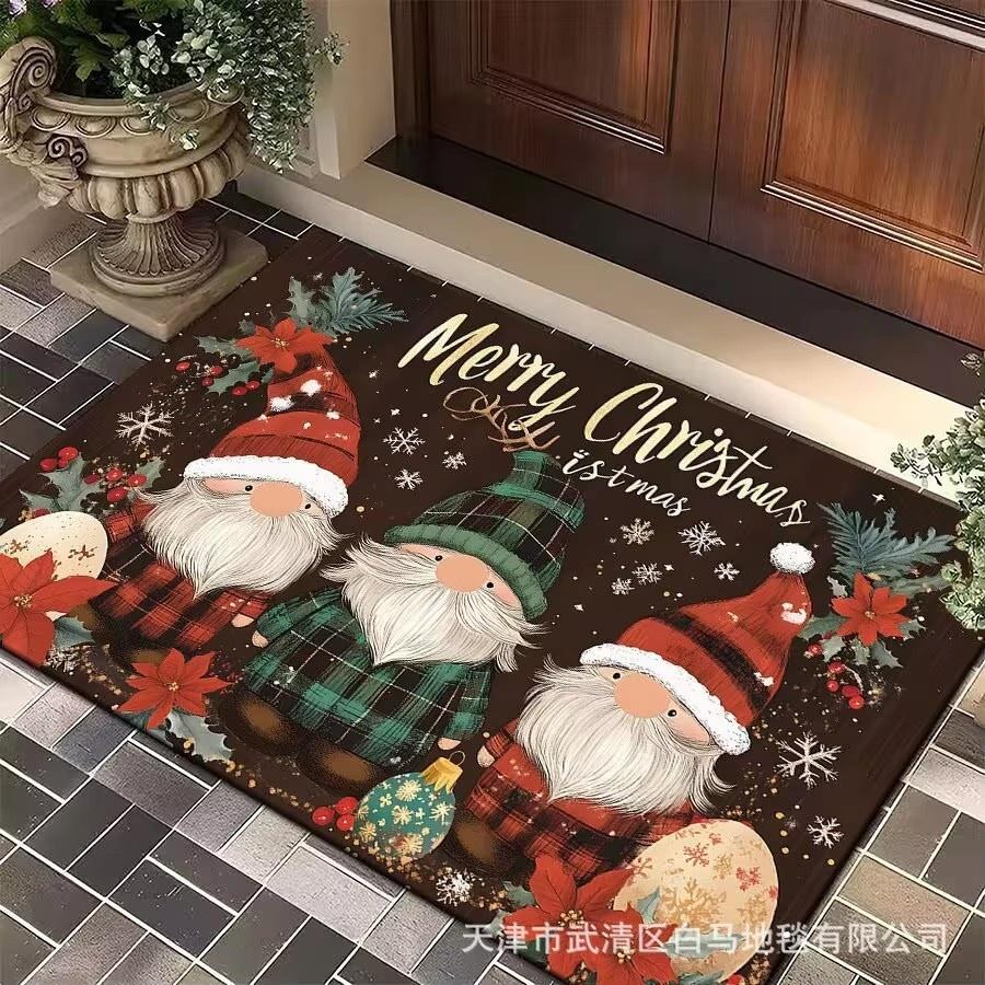 Christmas Gnome Print Doormat Black Festive Door Mat Floor for Kitchen Living Room Bedroom Bathroom Holiday for Halloween Decor