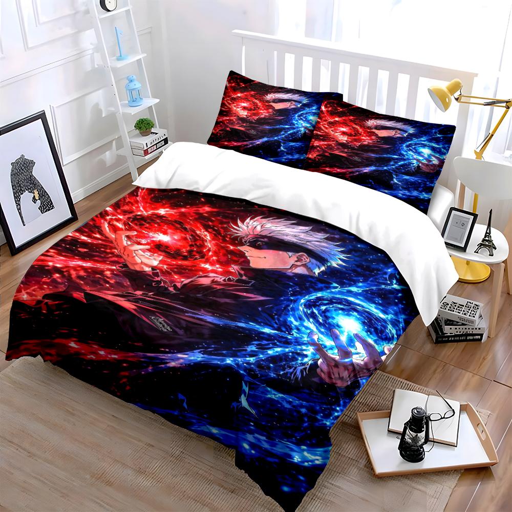 Anime Pattern Red and Blue Energy Bedding Set Bedding set (1 duvet cover, 2 pillowcases, duvet not included)