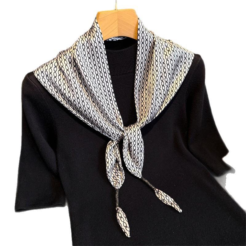 Korean version of elegant printing imitation silk women's scarf sunscreen double-layer silk scarf shawl waist triangle scarf headscarf scarf