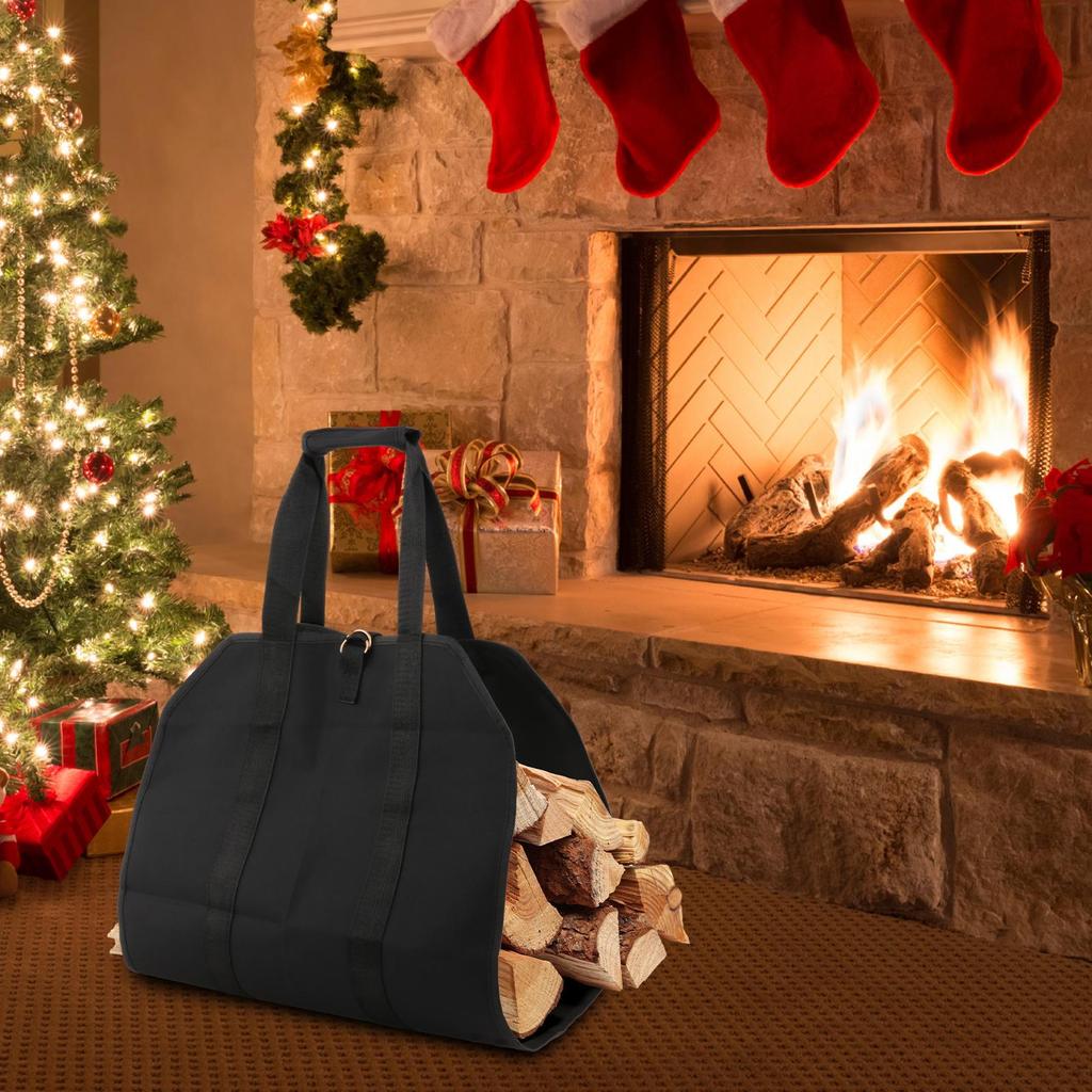 Сумка для дров с ручками, деревянным регулируемым ремнем, держателем для дров.