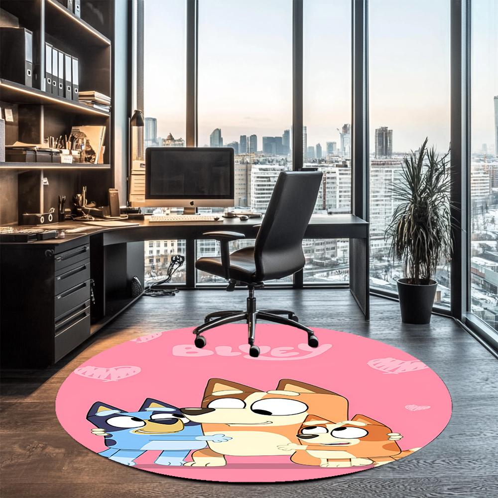 Bluey Printed Round Rug Carpet Chair Rug Area Rug Entryway Doormats,for Office Chair Living Room Bedroom Kitchen Room.