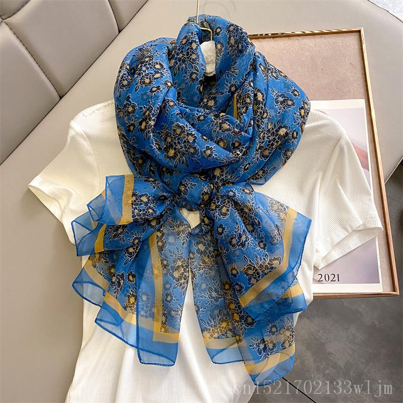 New Spring Large Female Summer Silk Thin Hijab Wraps Women Elegant Floral Scarf Shawl Pashmina Beach Stoles Bufanda Foulard