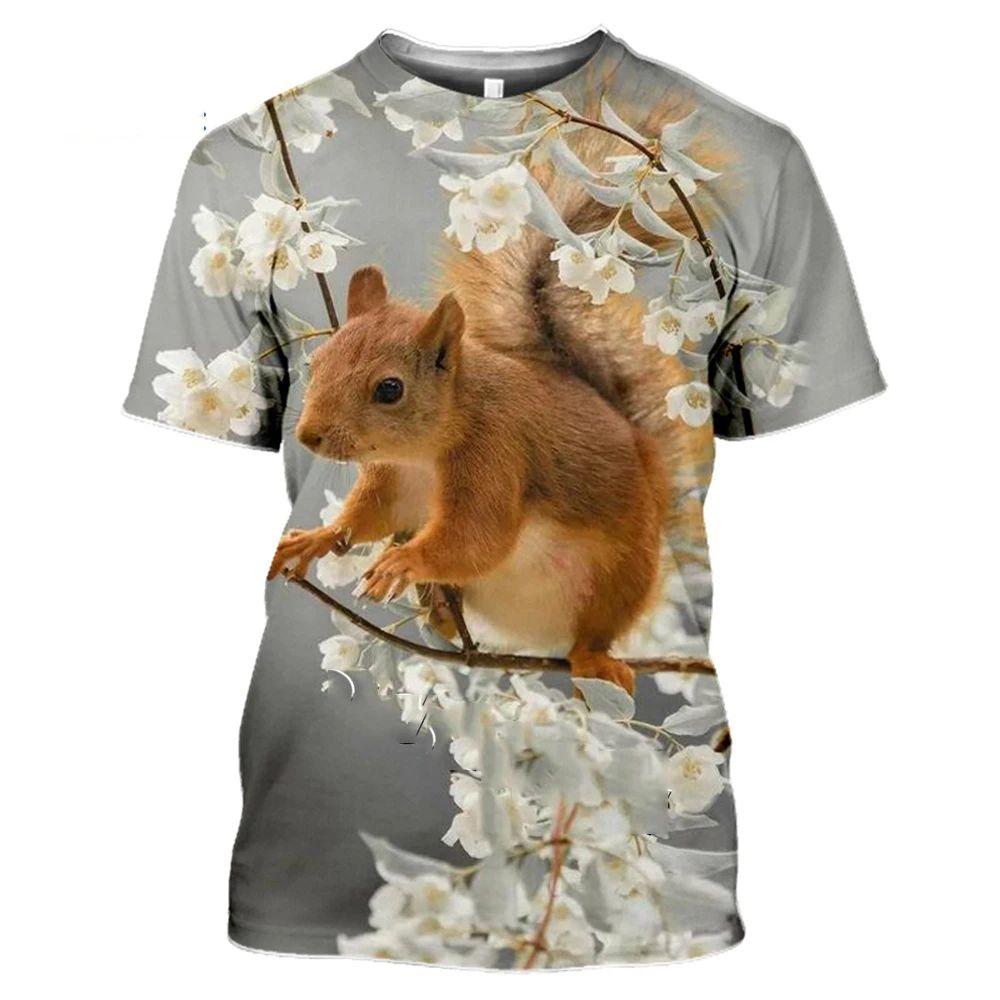 Men Summer Cute Fun Animal Squirrel Figure 3d Printed T-Shirt Casual Personality Comfortable Plus Size O Neck Short Sleeve