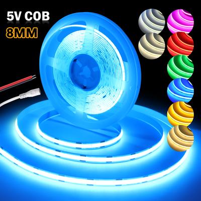 Светодиодная лента COB 5V Гибкая светодиодная лента 8мм 320 светодиодов/м Высокой плотности Линейное освещение Белый/Красный/Зеленый/Розовый/Синий Клейкая лента