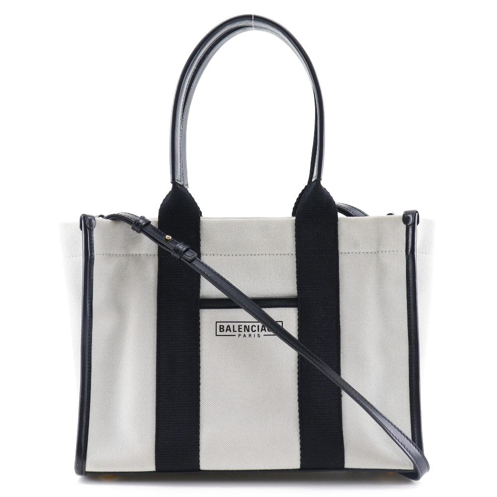 Balenciaga Сумка-тоут для инструментов 671402 Маленькая 2WAY на плечо Черный / белый холст Женская Б/У