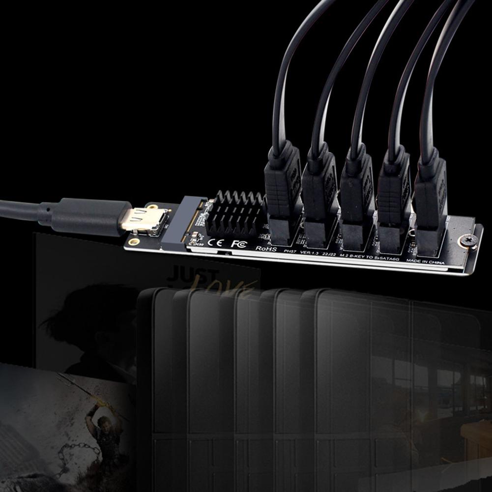 Type C To 5-Port SATA 3.0 Adapter Card 6Gbps JM575+JMS580 Chip Type C To 5-Ch SATA 3.0 Expander Plug and Play Converter Card
