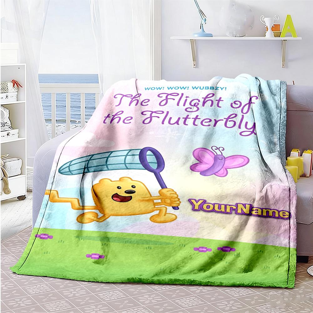 Wow! Wow! Wubbzy Customize Your Name Blanket Lightweight Customizable Blanket Durable Comfort Suitable for Bed Sofa Office Livingroom All-Season Use