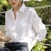 Льняной топ Design Sense Niche Хлопок Льняная белая рубашка Женская повседневная универсальная свободная корейская версия легкая рубашка для взрослых