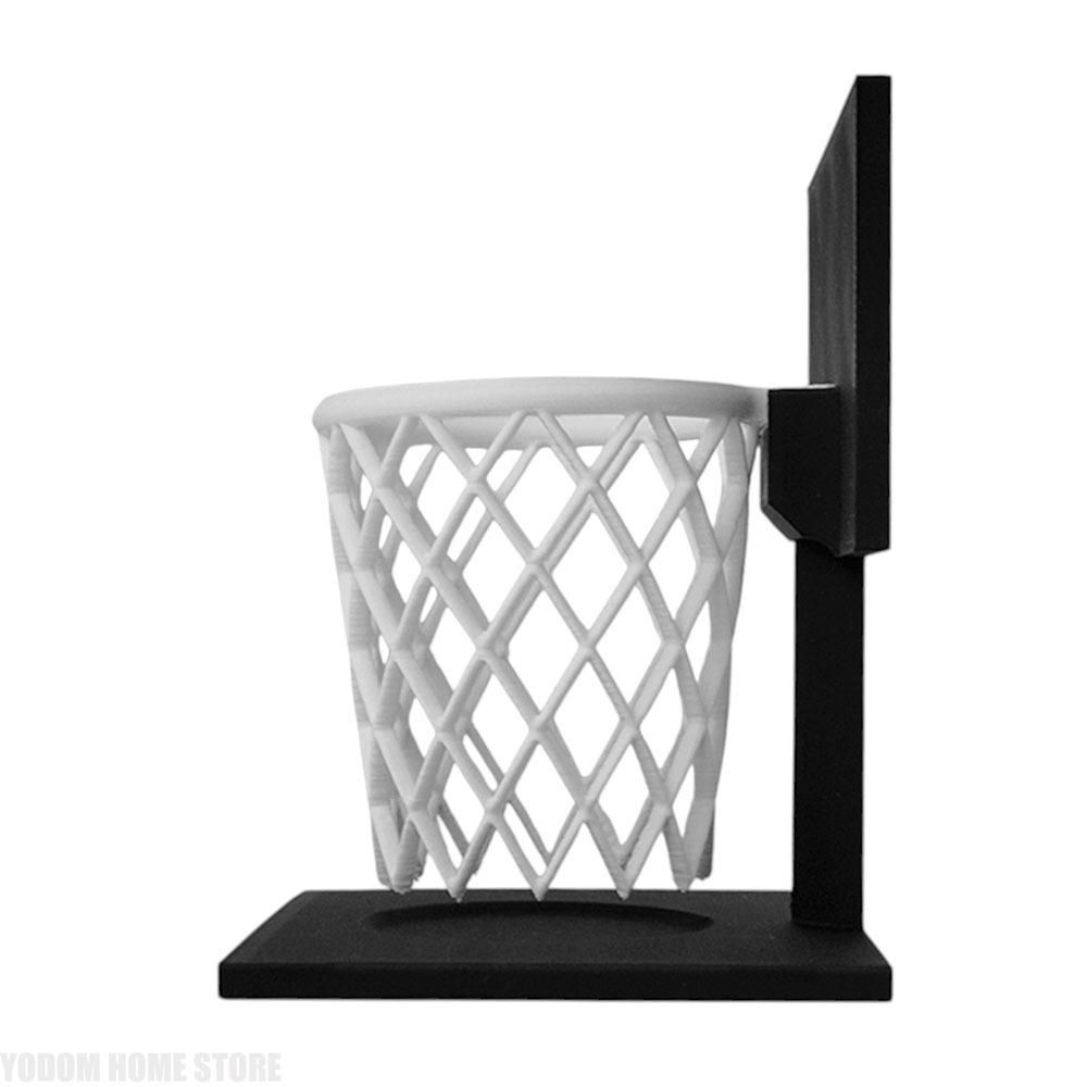 3D Printed Basketball Hoop Pen Holder, Desktop Stationery Organizer with Black Base & White Mesh, Space-Saving Office Desk Decor