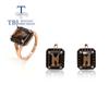 Natural 9ct Smoky Gemstone Jewelry Set Oct 8*10mm Lock Earring Solid Ring 925 Sterling Silver Fine Jewelry Classic Design Women