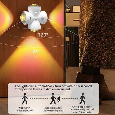 USB Смарт Датчик Движения Ночник 4 Сторонняя Подсветка 3 Режима Настенный Атмосферный Светильник для Спальни Хэллоуина Рождественский Декор