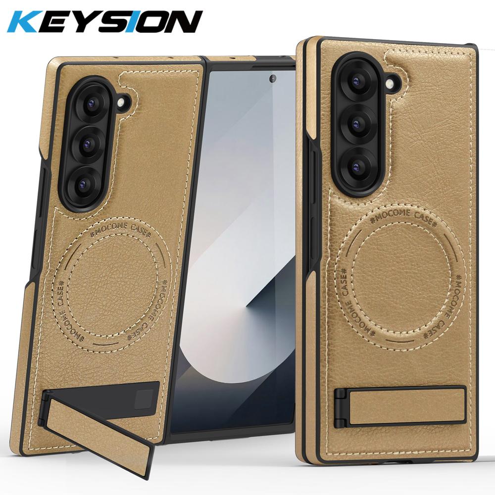 KEYSION Роскошный чехол из искусственной кожи с магнитным креплением для MagSafe для Samsung Galaxy Z Fold 6 5 4 3 5G с подставкой и беспроводной зарядкой
