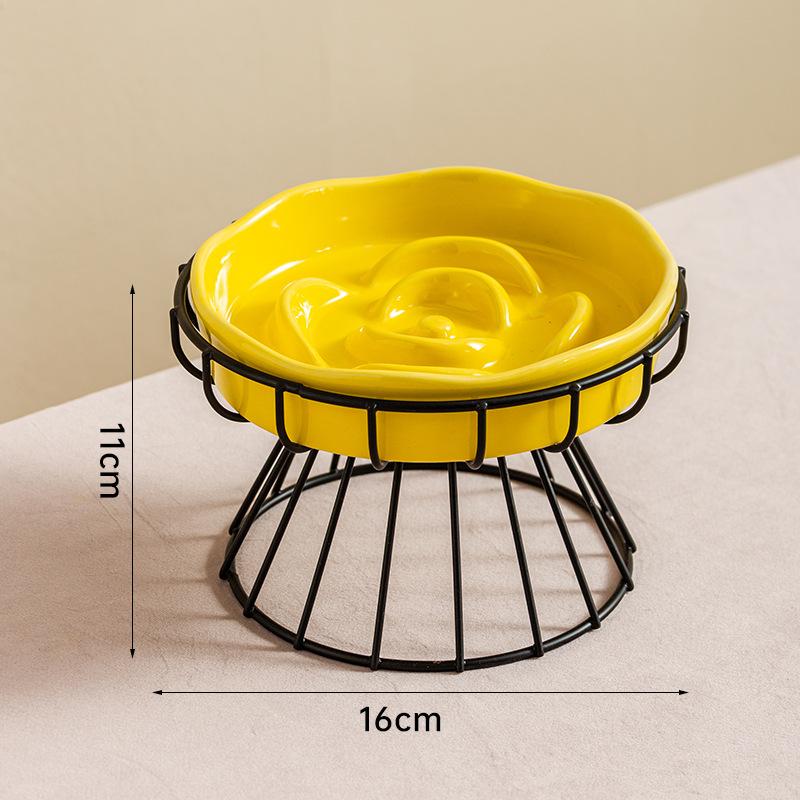 Ceramic Slow Feeder Dog Cat Bowl Flower Shaped Anti-Choking Pet Food Dish Protection Elevated Neck Feeder with Stand