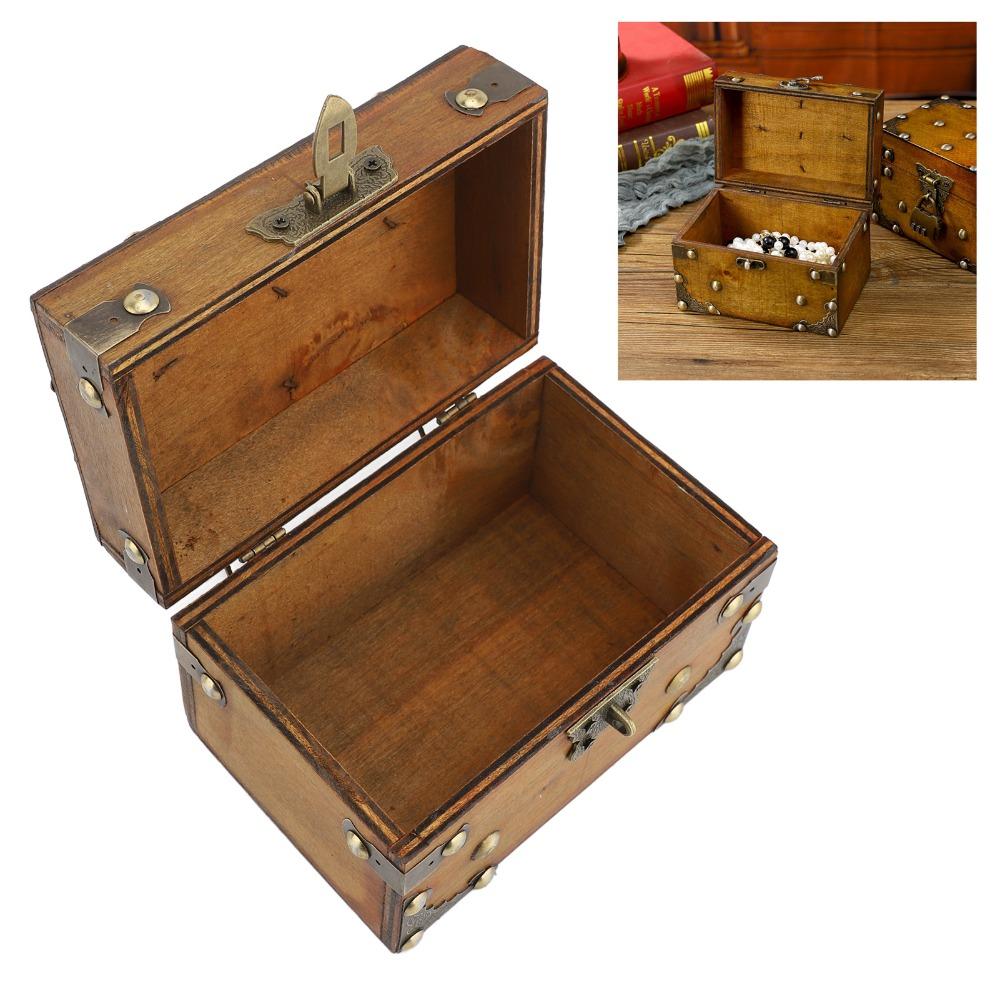 2pcs Wooden Retro Treasure Chest Combination Lock Keepsake Storage Box  Home Decor