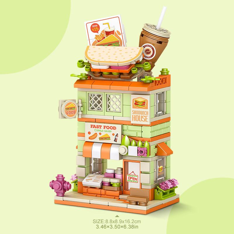 Набор строительных блоков с видом на улицу города, сделай сам, мороженое, кофе, цветочный магазин, модель строительной игрушки, идеально подходит для домашнего декора и праздничных подарков