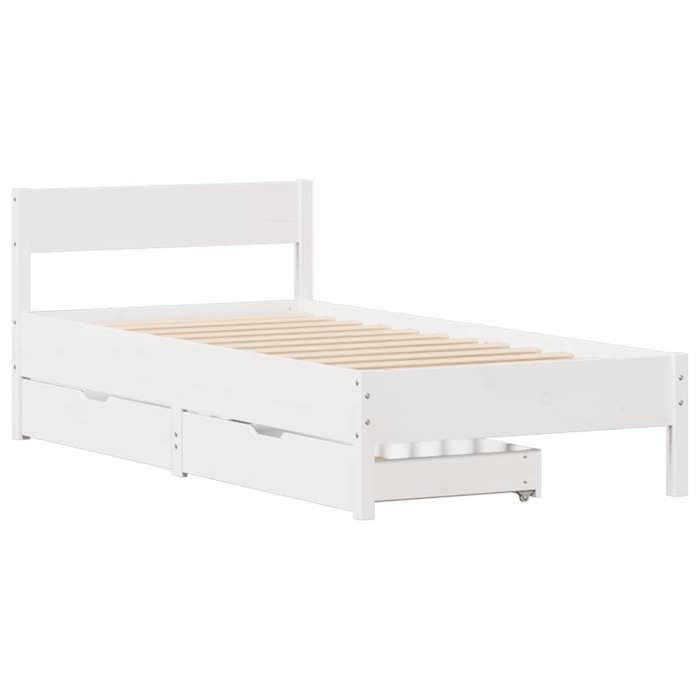 VidaXL Cadre de lit avec tête de lit blanc 90x200cm bois de pin massif, meuble de chambre à coucher, sommier, lit en bois, 3301759