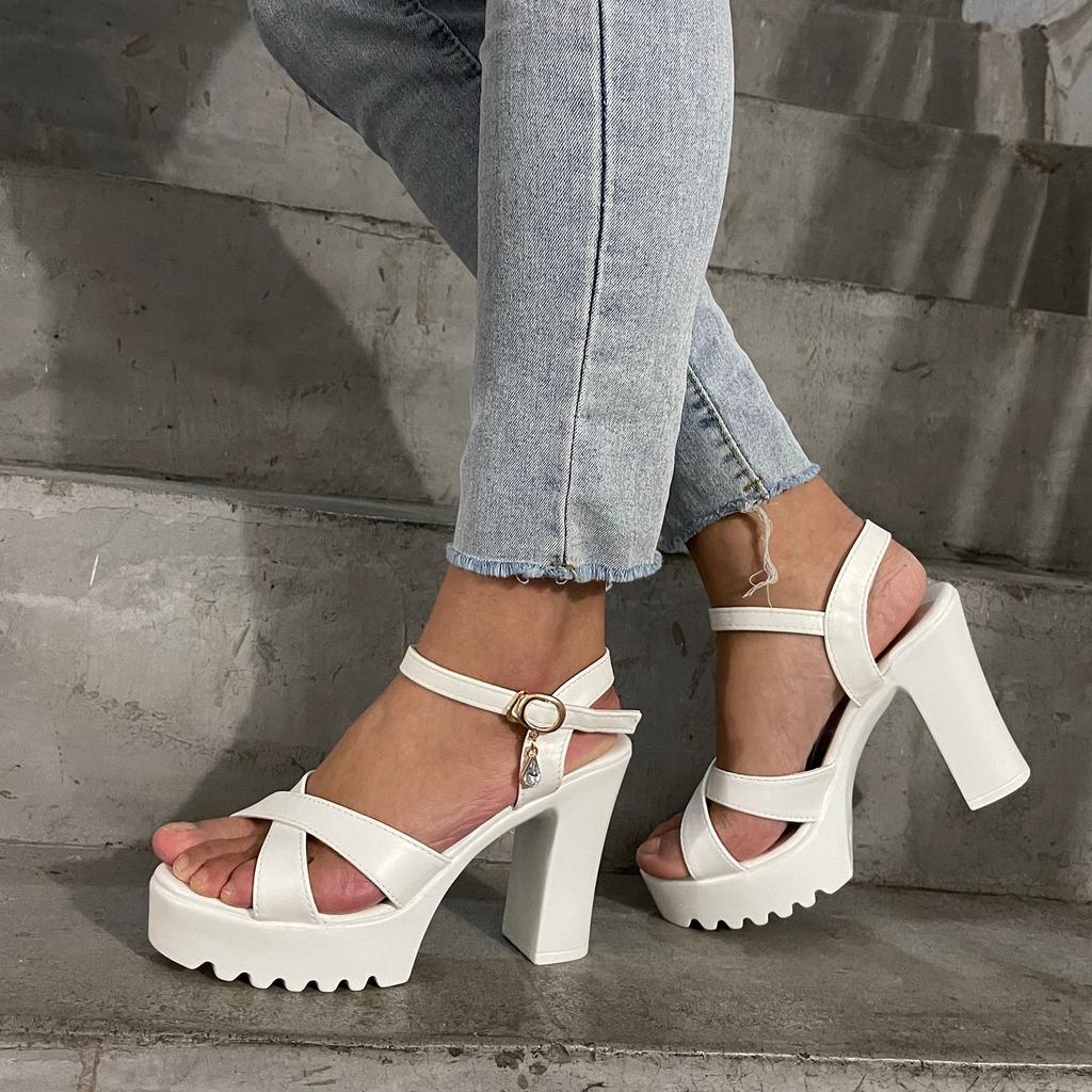 Sandals Woman Fish Sandals Leather Fashion Sole Strap Buckle Mouth Thick High Heel Ladies Women'S Sandalias De Plataforma