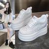 New Summer Leather Korean Version of Sports and Leisure Inner Height-increasing Rhinestones Glittering Mesh Breathable and Lightweight Dad Shoes Wo