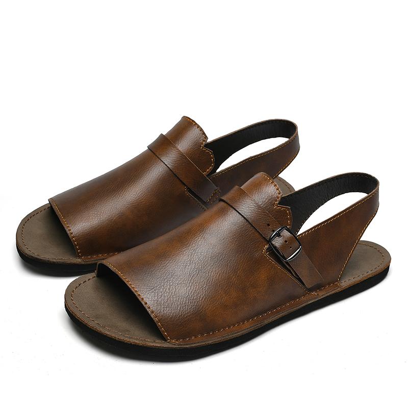 British Style Men Casual Leather Sandals Fashion Casual Business Walking Shoe Outdoor Non-Slip Sandals And Sliers Designer Flats