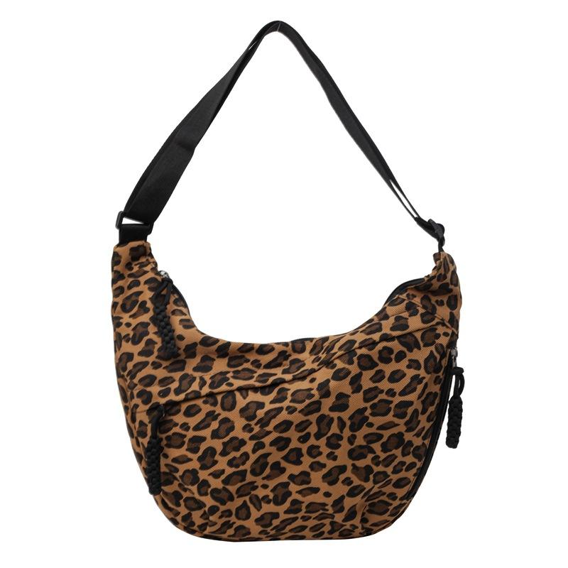 Leopard Print Canvas Dumpling Bag Women Sport Shoulder Crossbody Bag
