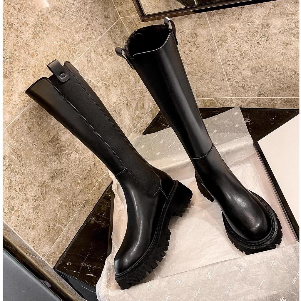 Женские рыцарские сапоги весна и осень новые ретро сапоги до колена для полных мм, тонкие сапоги, длинные сапоги