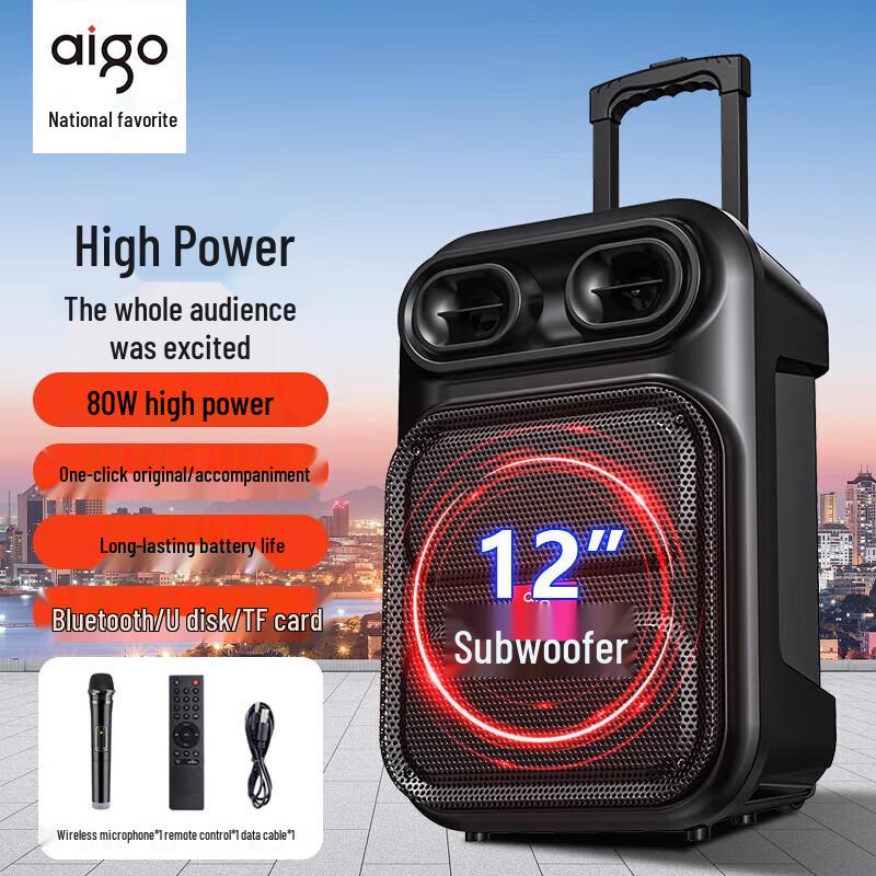 Портативная Bluetooth-колонка Aigo S56 12 дюймов на колесиках с микрофоном, штепсель CN (адаптер в комплекте)