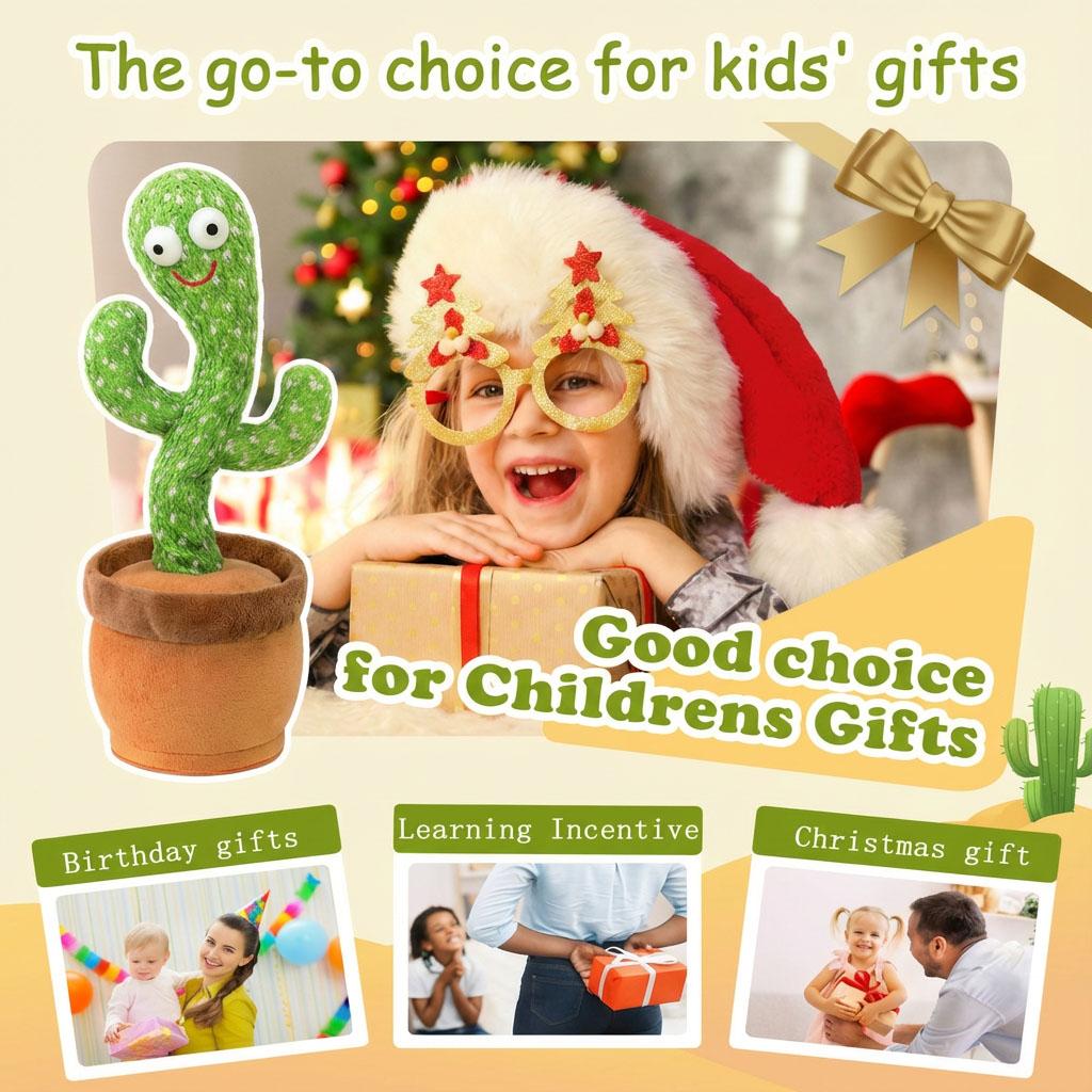 Funny Dancing Cactus Plush Toy Repeats What You Say with LED Lights and Music Interactive Stuffed Toy for Baby Toddlers