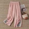 Women's Summer Chinese-Style Embroidered Elastic Wide-Leg Pants