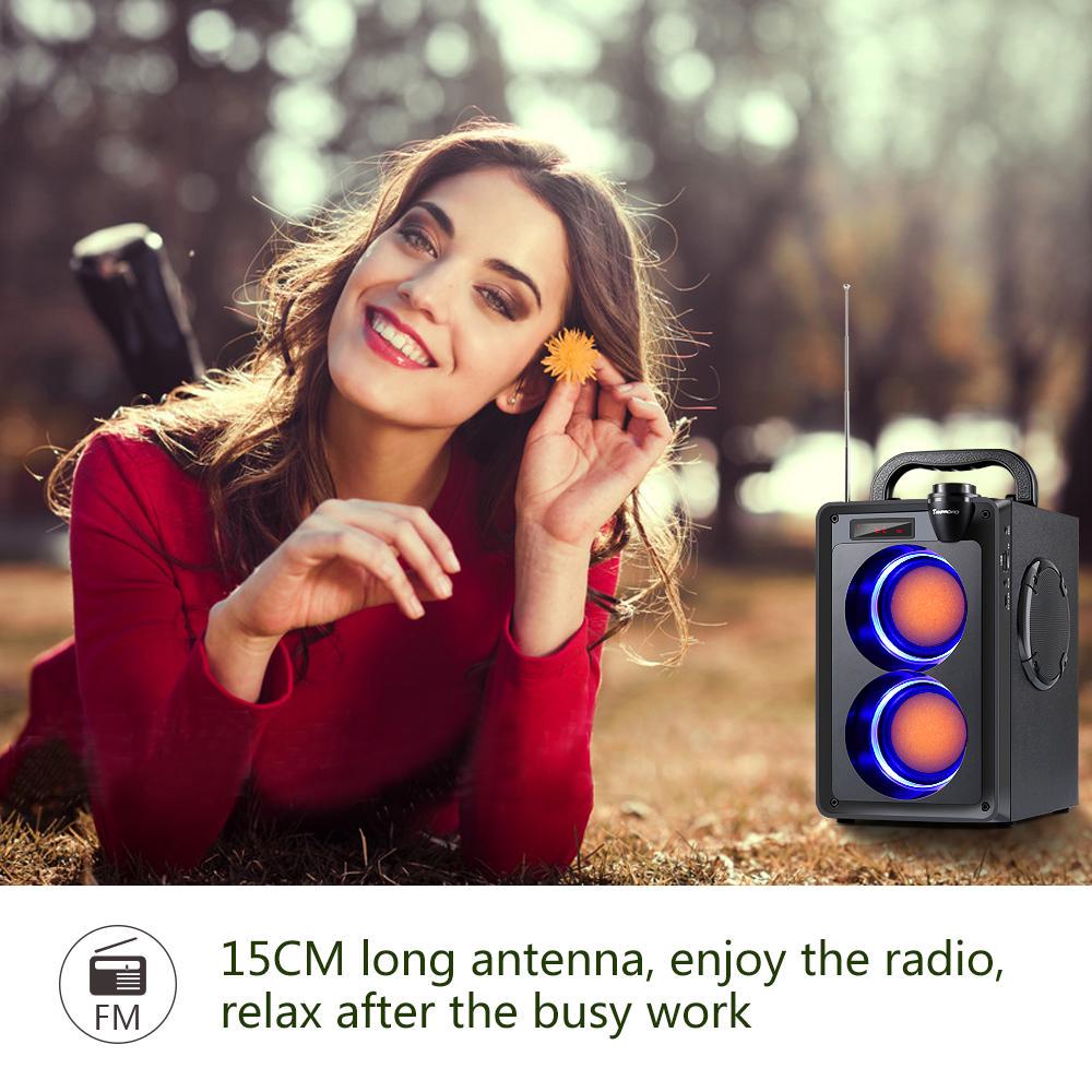 TOPROAD 20 Вт Bluetooth-динамик, портативный беспроводной стерео бас-сабвуфер, большие колонки для вечеринок, поддержка колонки, FM-радио, пульт дистанционного управления