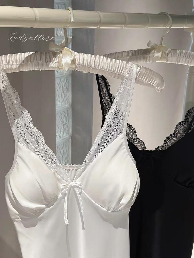 Сексуальная женская летняя тонкая атласная ночная рубашка на бретельках из ледяного шелка, стиль чистой страсти, с нагрудной чашкой, домашняя одежда