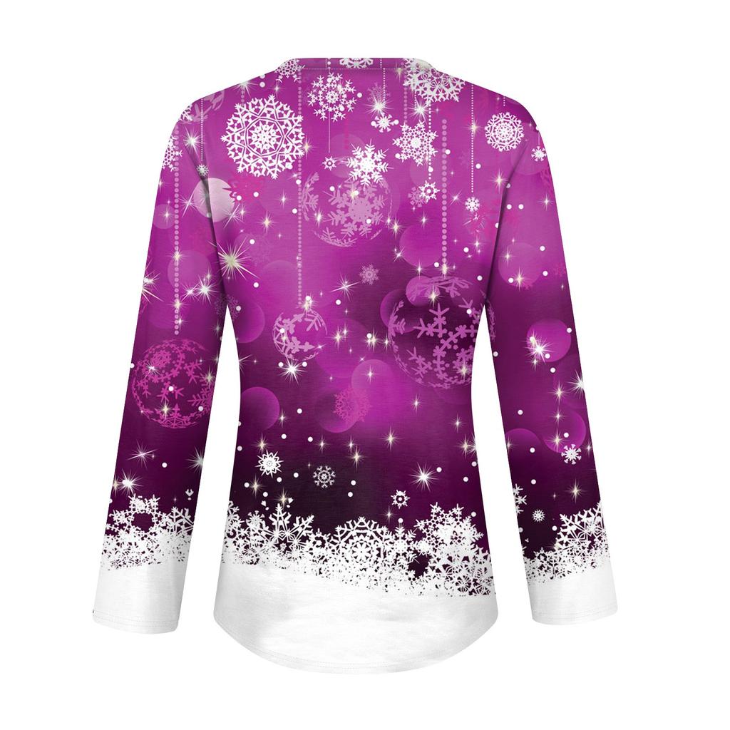 Women's Casual Fashion Sexy Comfort Christmas Printed V-Neck Button Long Sleeve