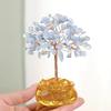 Aquamarine Crystal Money Tree In Golden Bowl Blue Gemstone Feng Shui Decor, Spiritual Gift for Women Mom