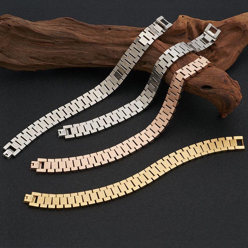 Мужской браслет для часов из нержавеющей стали золотого цвета, 15 мм - Регулируемые украшения из титановой стали