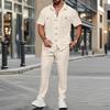 Men's European & American Style Solid Color Two-Piece Set: Button-Up Short Sleeve Shirt & Long Pants for Summer 2025