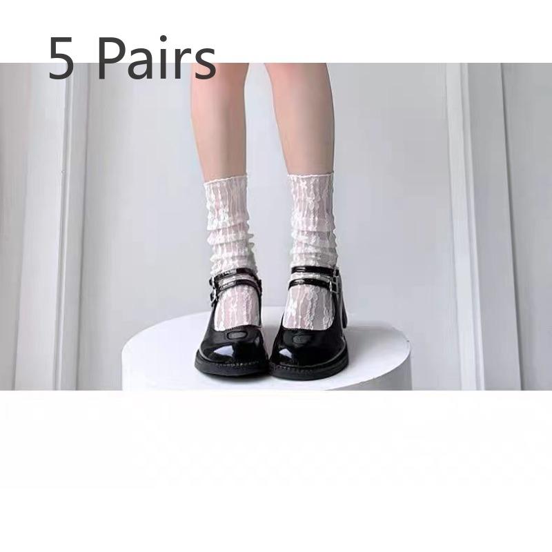 5 пар женских летних тонких однотонных носков-трубок из дышащей сетки с полым кружевом в виде цветов