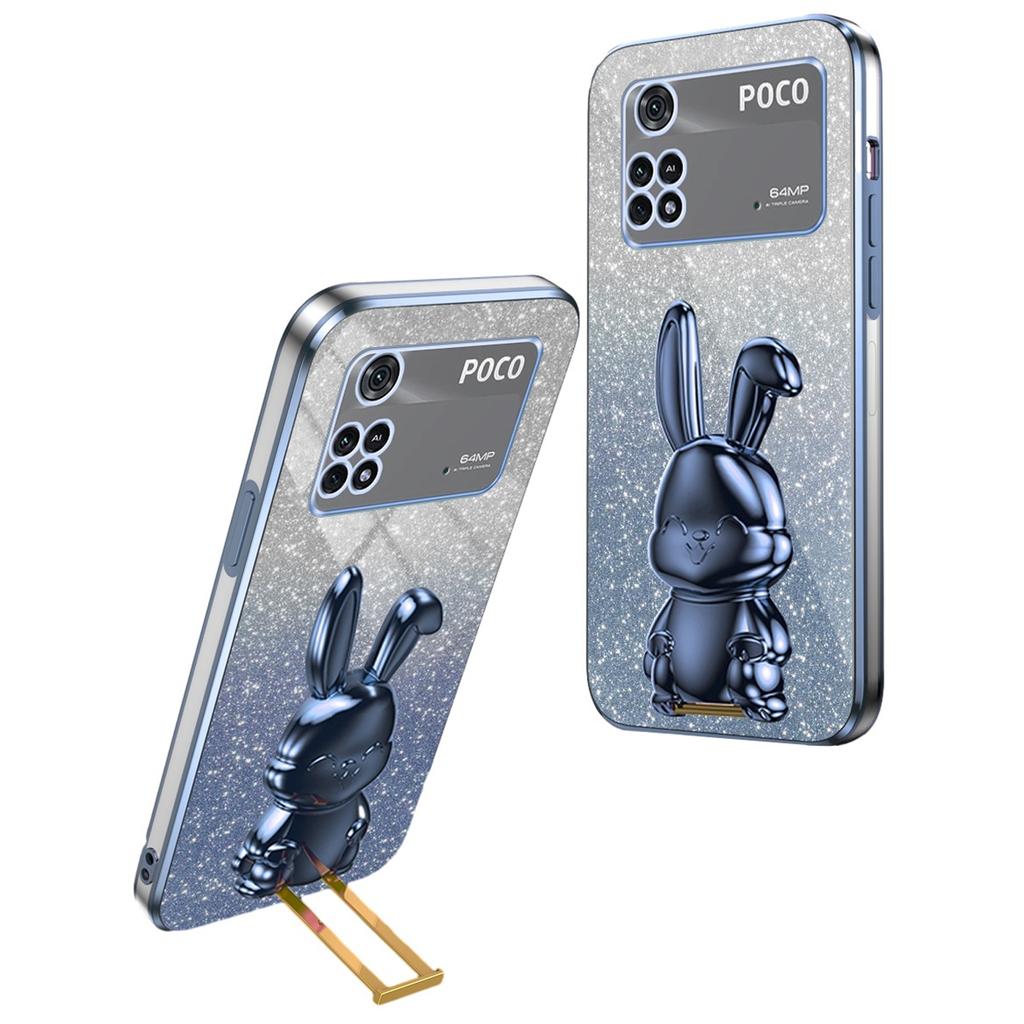 For Xiaomi Poco M4 Pro 4G Case Cartoon Rabbit PC+TPU Phone Cover with Pull-out Kickstand