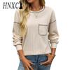 Women's Fashion Casual Autumn Winter Solid Color Print Long Sleeve O Neck Blouses & Shirts