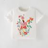 Футболка с принтом из чистого хлопка Sweet Flower для девочек, летняя футболка с коротким рукавом 2025 года для девочек, белые топы, футболки, детская одежда