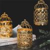 Hollow Wrought Iron Candlestick Ornaments Golden Decorative Birdcage Pattern Christmas Candle Holder Wedding Props