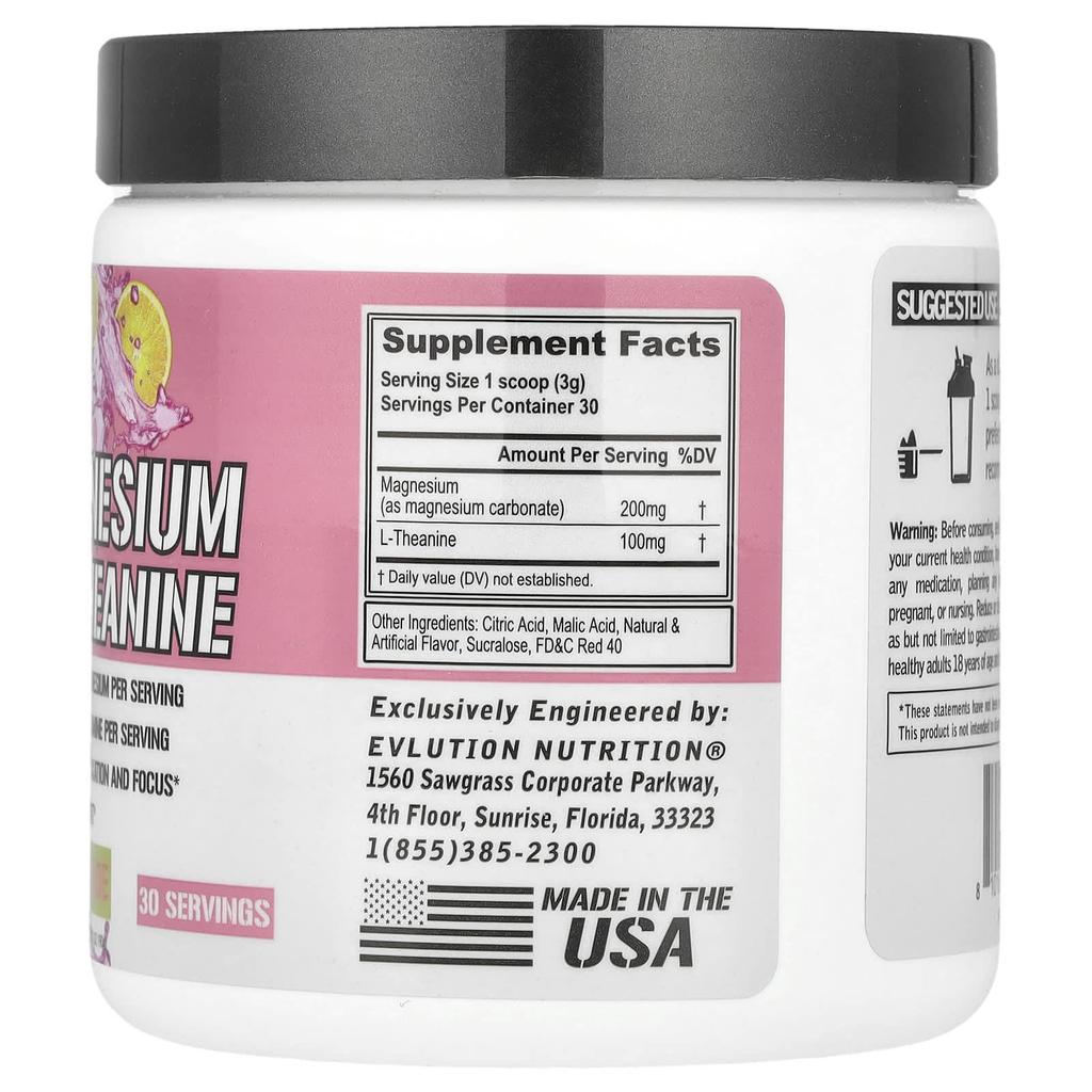 Magnesium + L-Theanine, Pink Lemonade, 90G (3.17Oz)