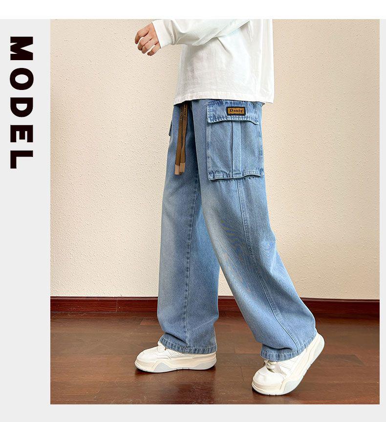 M-8XL Gradient Washed Men's Loose Wide Leg Jeans for Spring/Autumn 2025