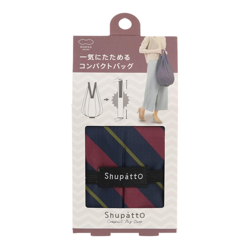 MARNA Shupatto Compact Diagonal Drop Folds Up in One Eco Bag Dimensions 28 x 56 cm Bag, Drop, Stripe, Vertical, Pattern, Go, S460NS, (When Unused)