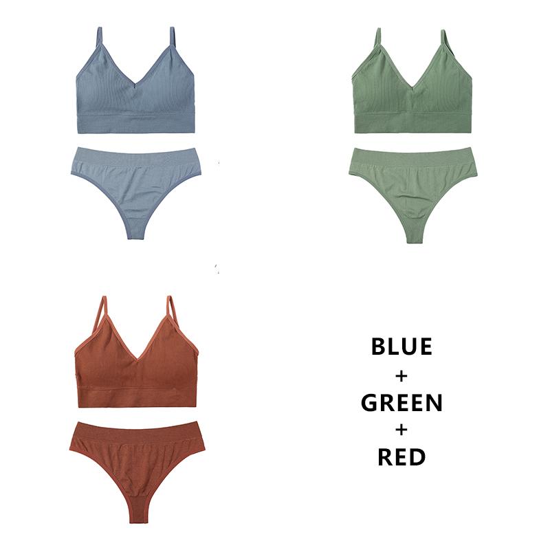 CINOON 3Pcs/Lot Women Bra Set Sexy Seamless Thong Low Waist Panties Wire Free Bra Bralette Lingerie Brassiere Female Underwear Set