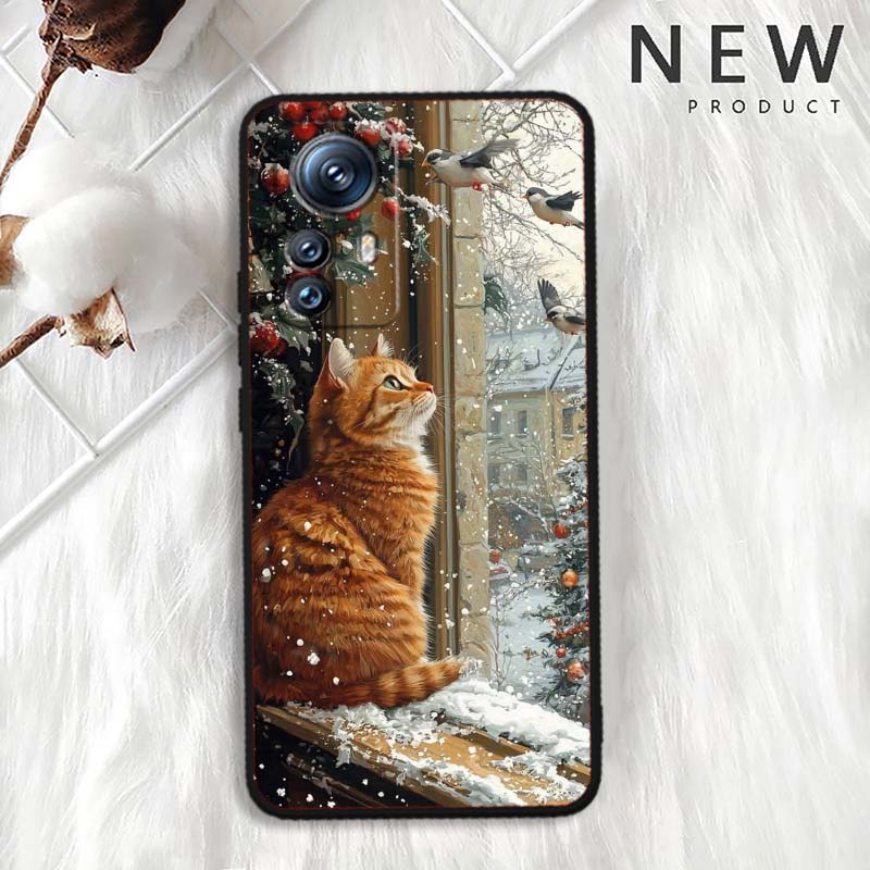 Милая мультяшная кошка Иллюстрация Для Xiaomi Mi 15 14 13 13T 12 12T 12S 11 11i 11T Pro Ultra Lite 5G Черный Мягкий Чехол для Телефона