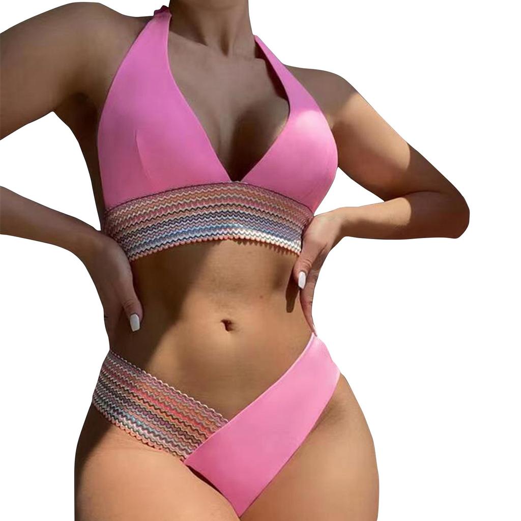 Women's Printing High-Breasted Straps Bikini Set Two-Piece Swimsuit