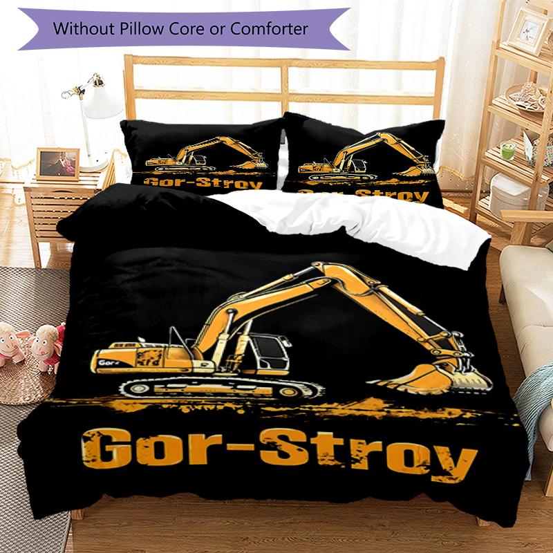 3pcs excavator Bedding Set Duvet Cover Closure Includes 1 Duvet Cover & 2 Pillowcases, Soft and Comfortable for All Seasons.